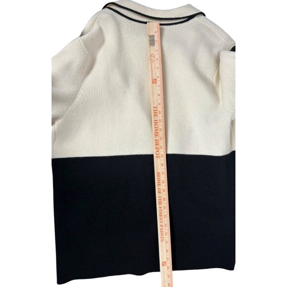 NWT Talbots Cardigan Sweater PXL Long Wool Blend Open Cream Black Colorblock - Picture 4 of 7